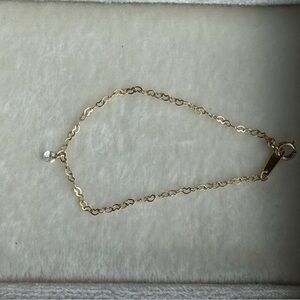 14k solid gold heart link bracelet with drilled CZ stone